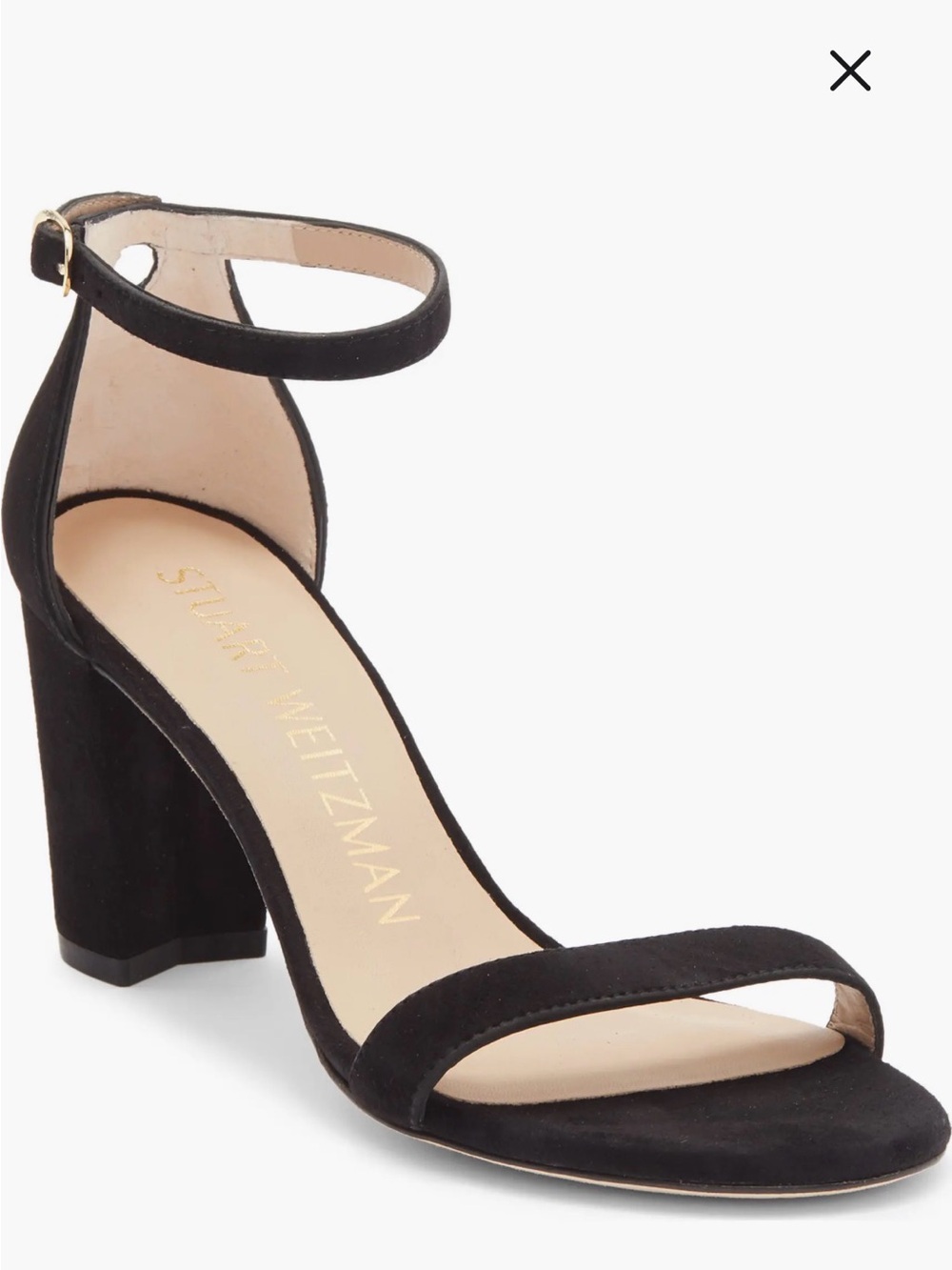 Stuart Weitzman Black Suede Ankle-Strap Block Heel (Nearly Nude)